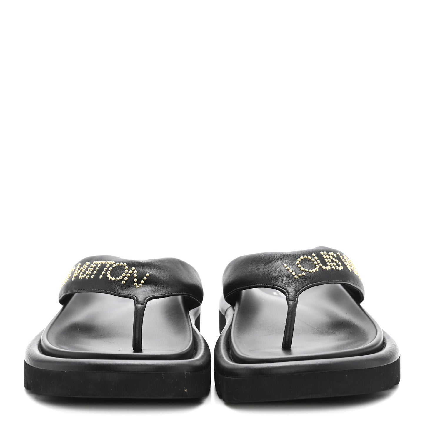 Calfskin Logo Studded Pillow Flat Thong Sandals 35 Black