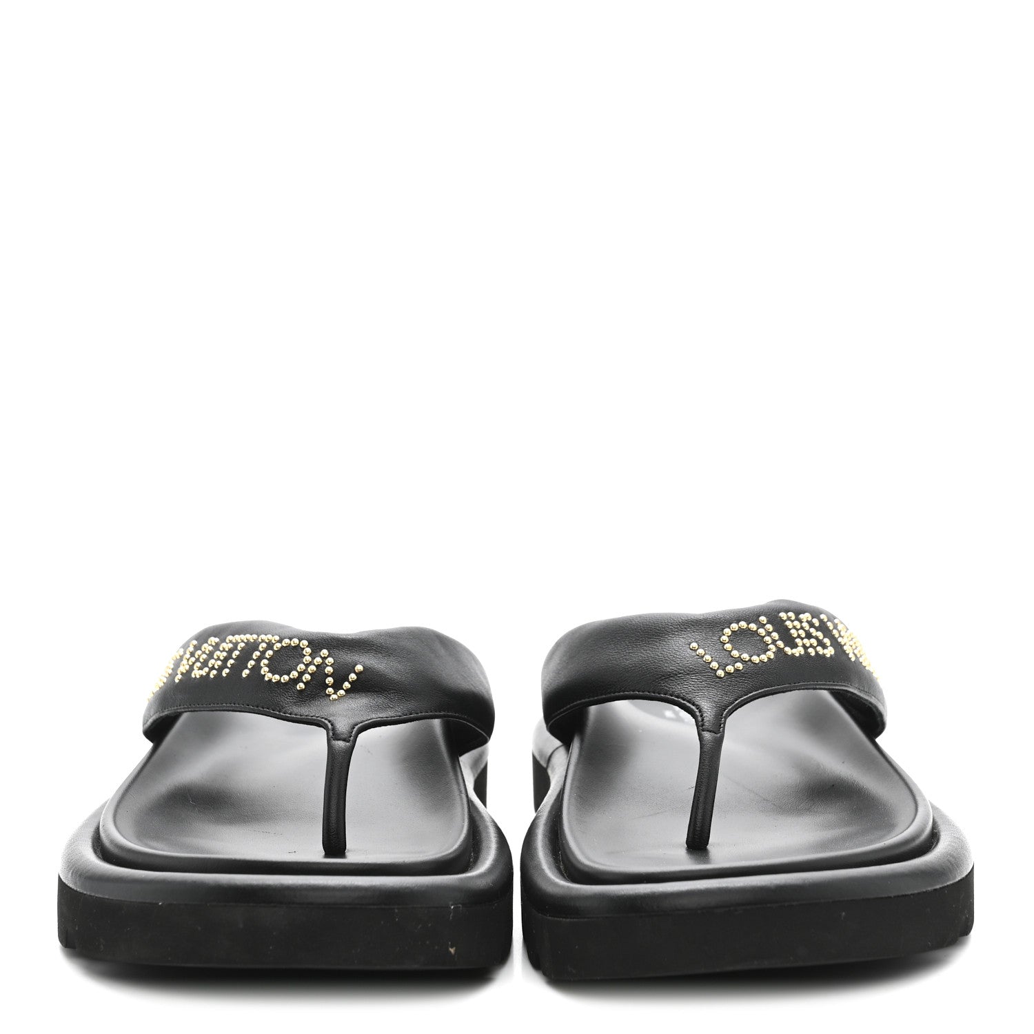Louis Vuitton Calfskin Logo Studded Pillow Flat Thong Sandals 35 Black 3 of 9