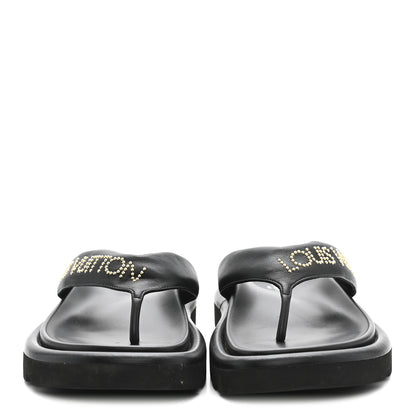 Louis Vuitton Calfskin Logo Studded Pillow Flat Thong Sandals 35 Black 3 of 9