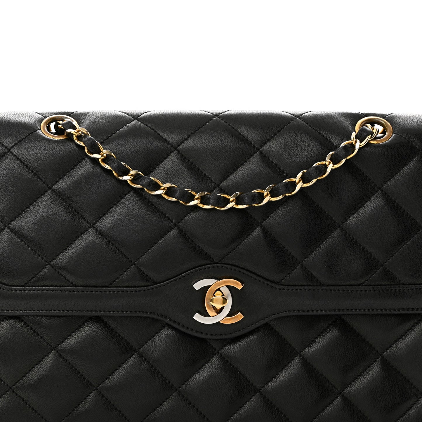 Lambskin Quilted Medium Double Flap Bag Black