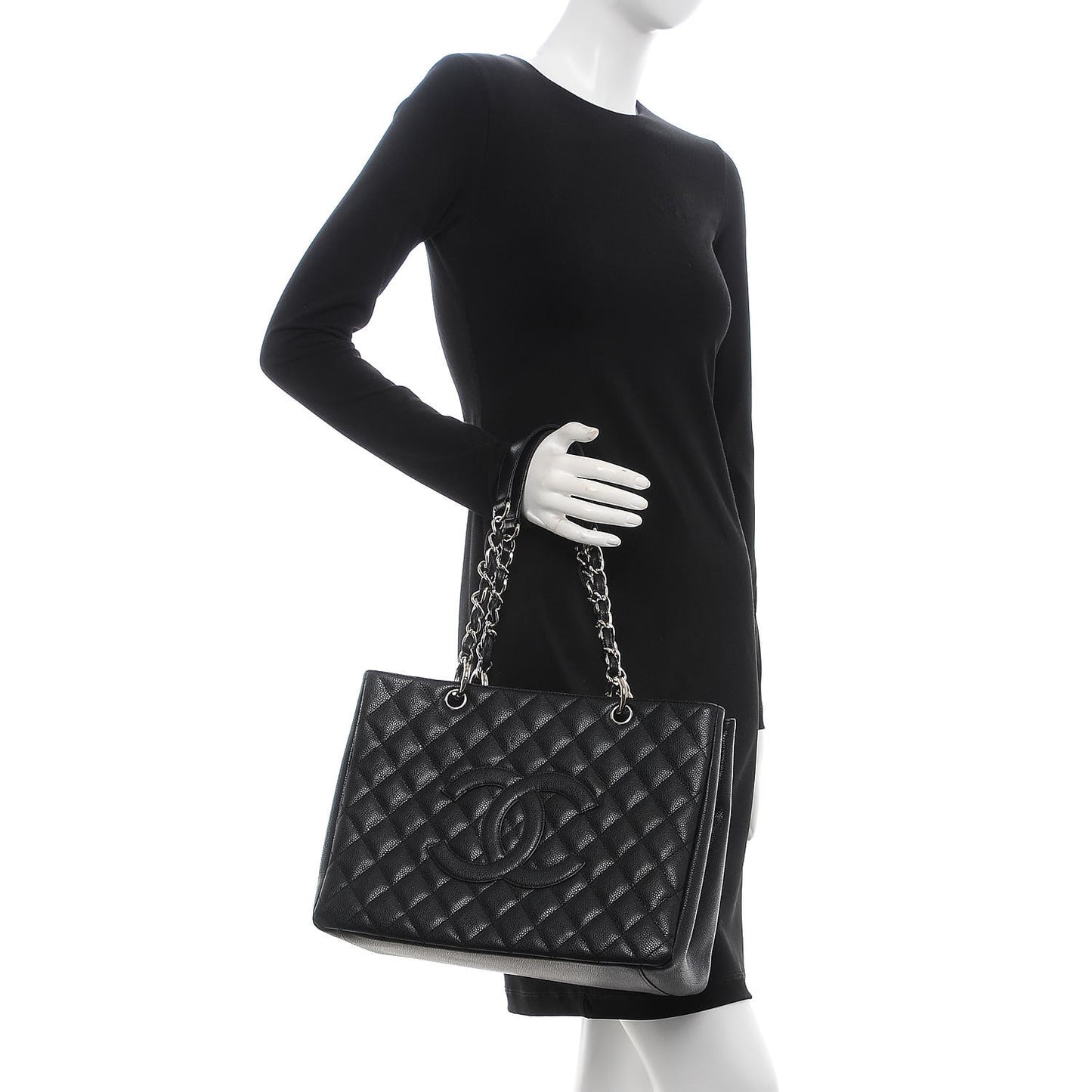 Caviar Quilted Grand Shopping Tote GST Black