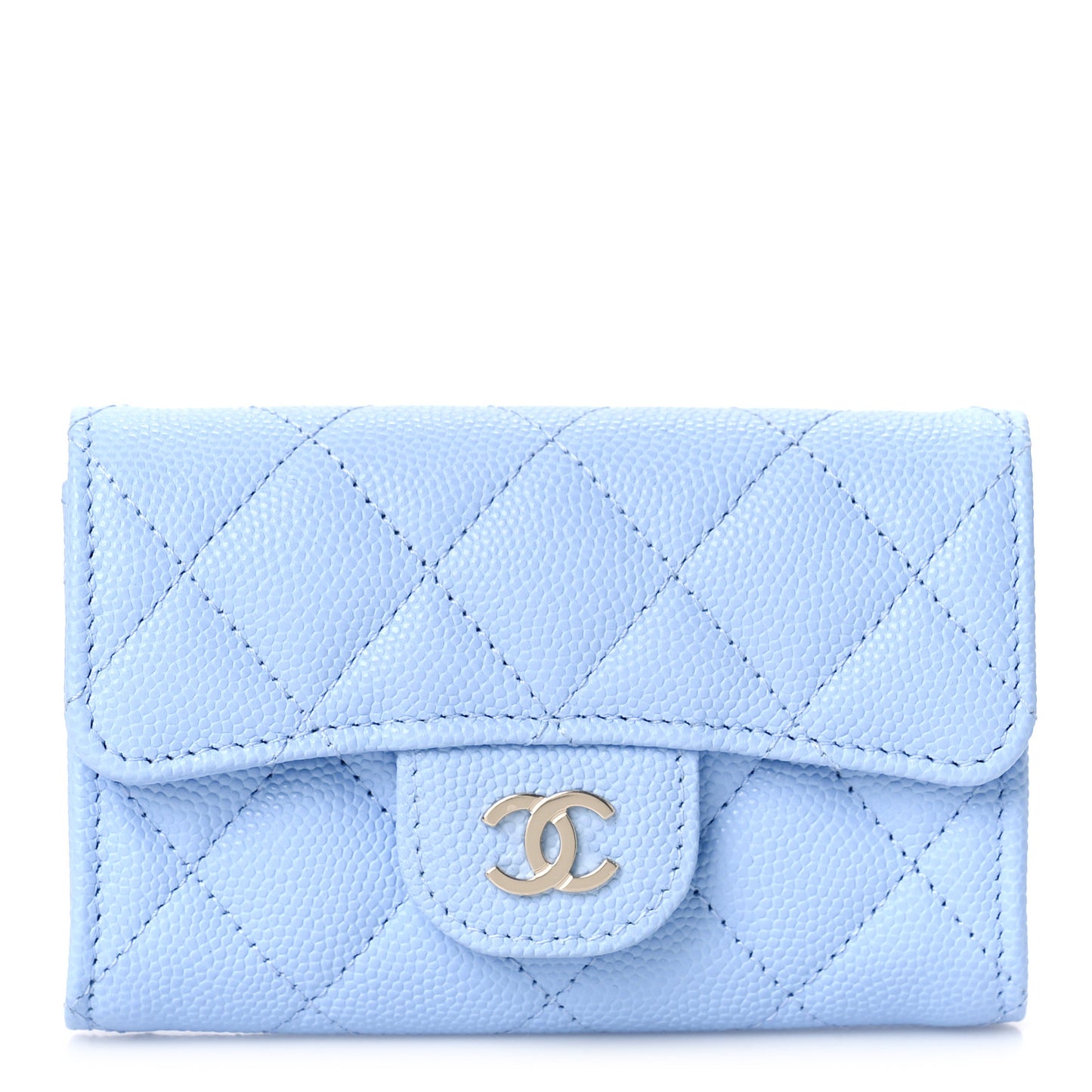 Caviar Quilted Flap Card Holder Wallet Light Blue