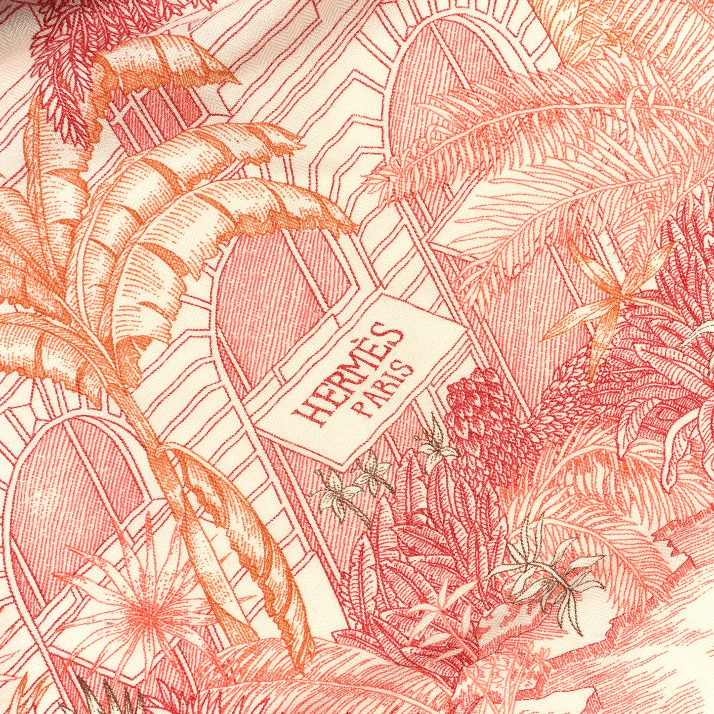 Cashmere Silk Faubourg Tropical Shawl 140 White Rouge Corail