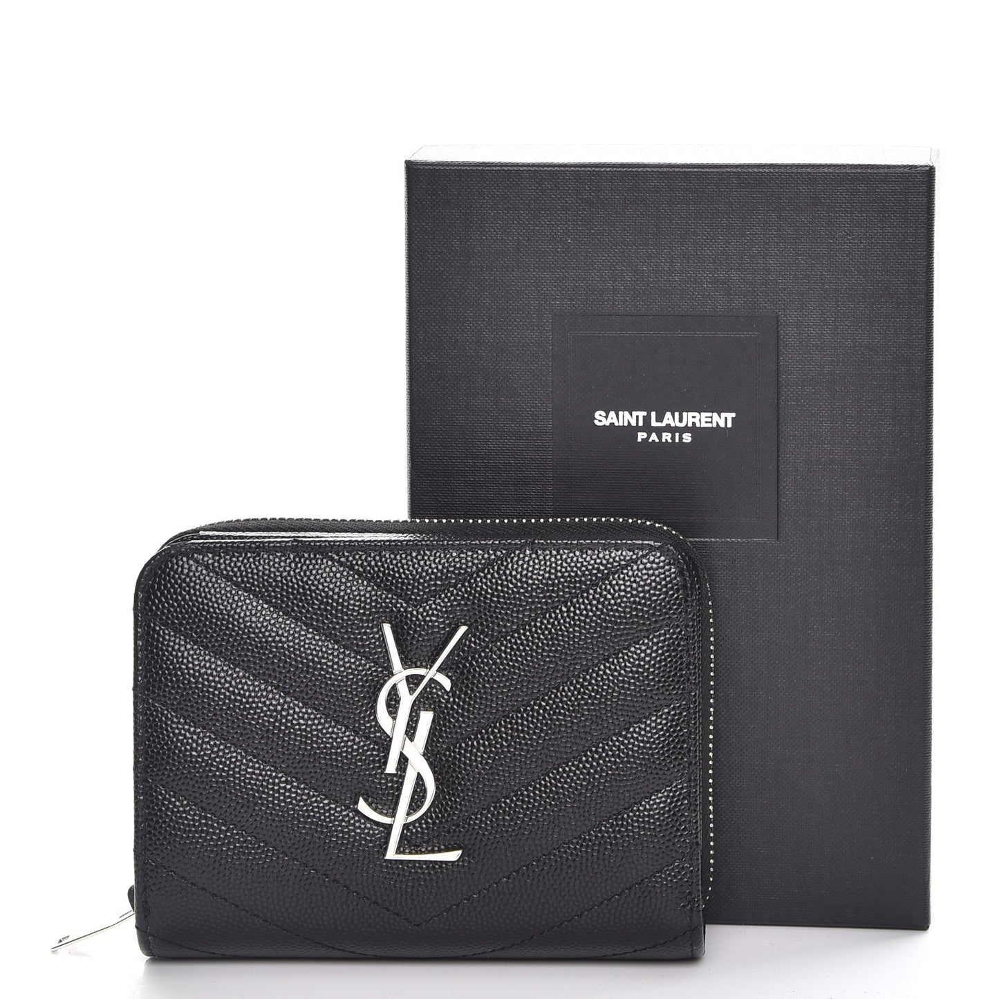 Grain De Poudre Matelasse Chevron Monogram Compact Zip Around Wallet Black