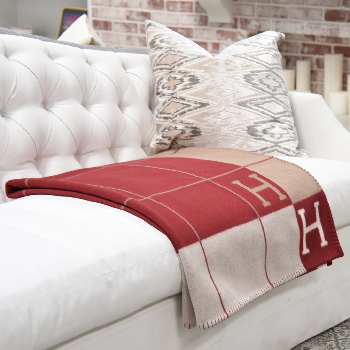 Wool Cashmere Avalon III Blanket Ecru Rouge H