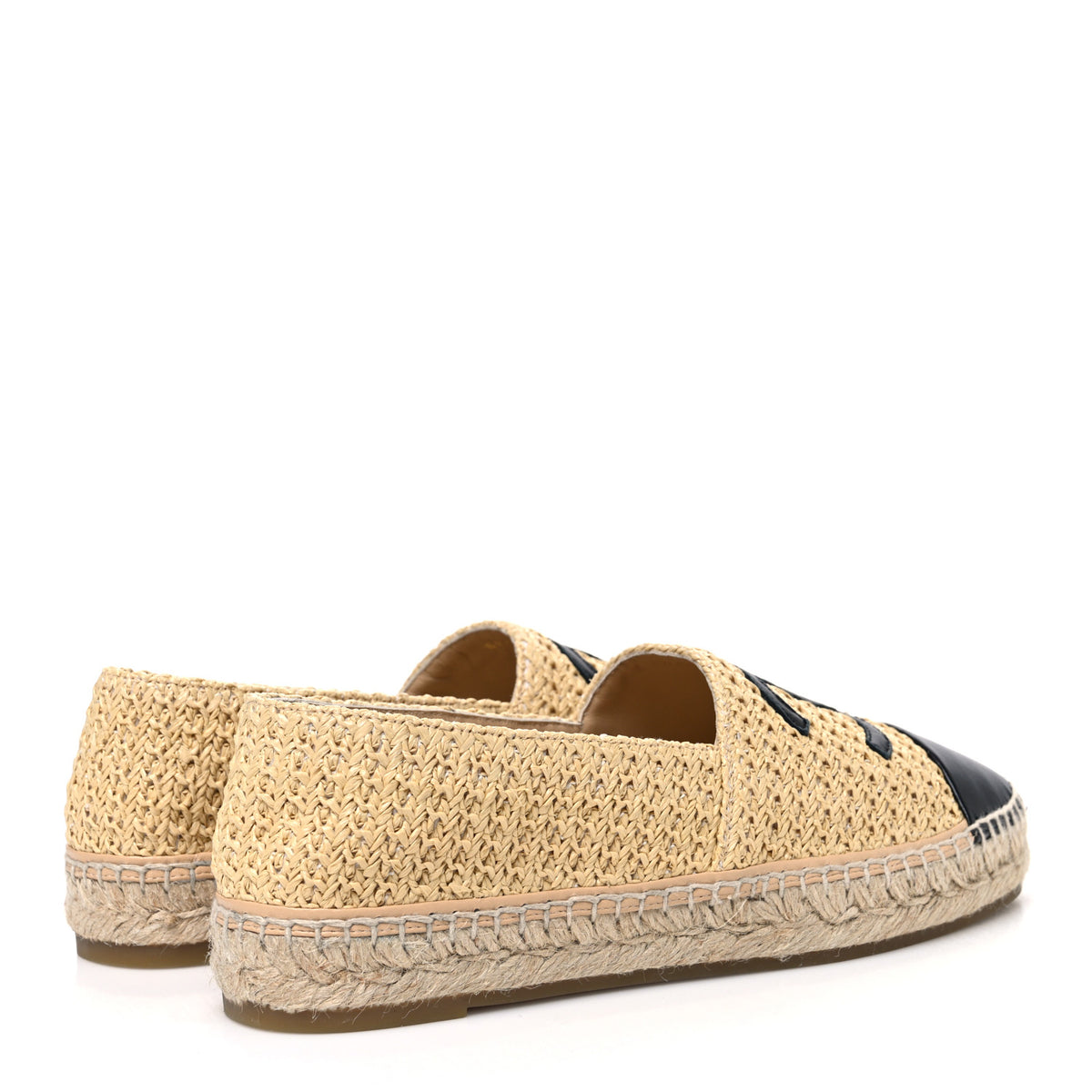 Braided Fabric Lambskin CC Espadrilles 42 Beige Black