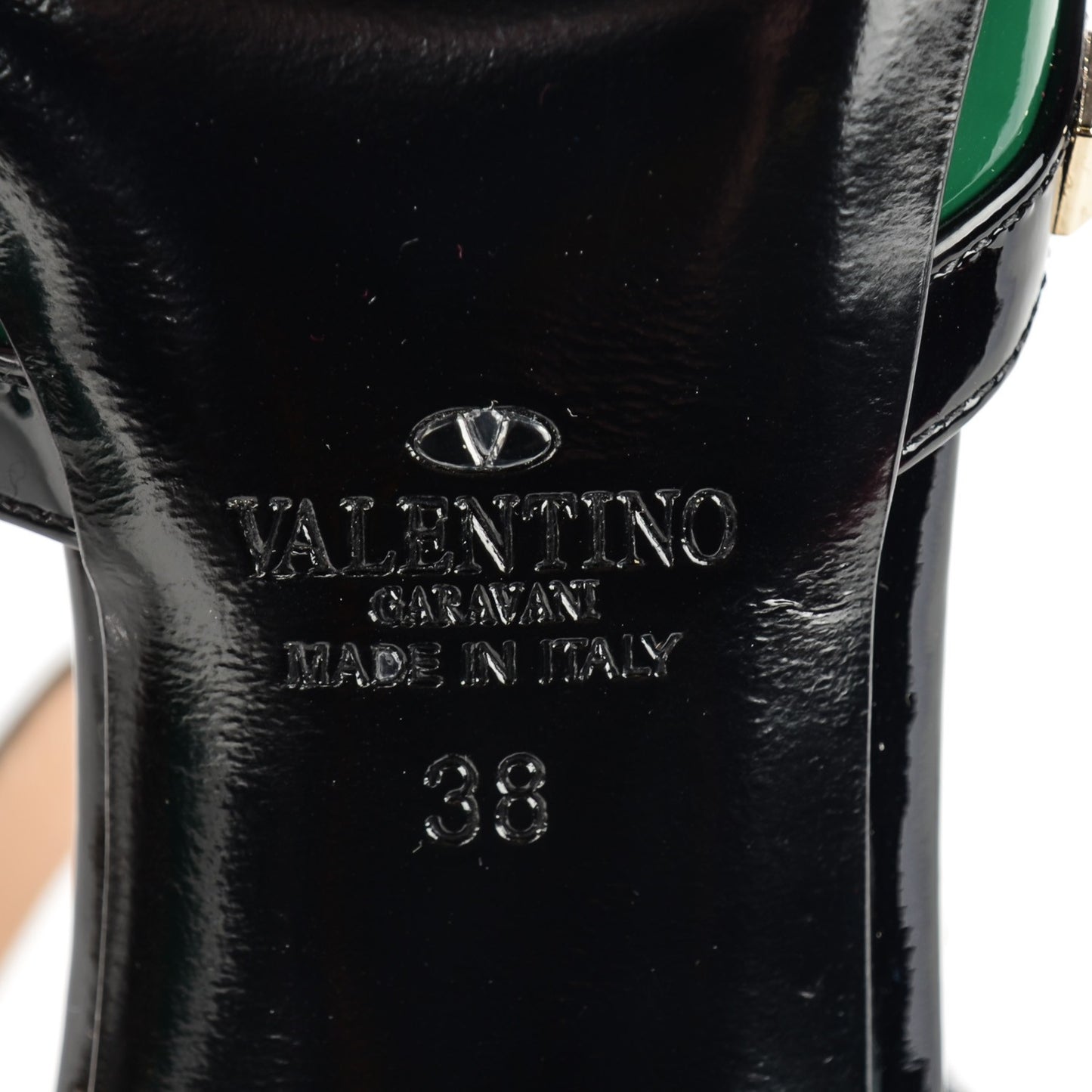 Patent Rockstud Ankle Strap 65mm Pumps 38 Smeraldo Black