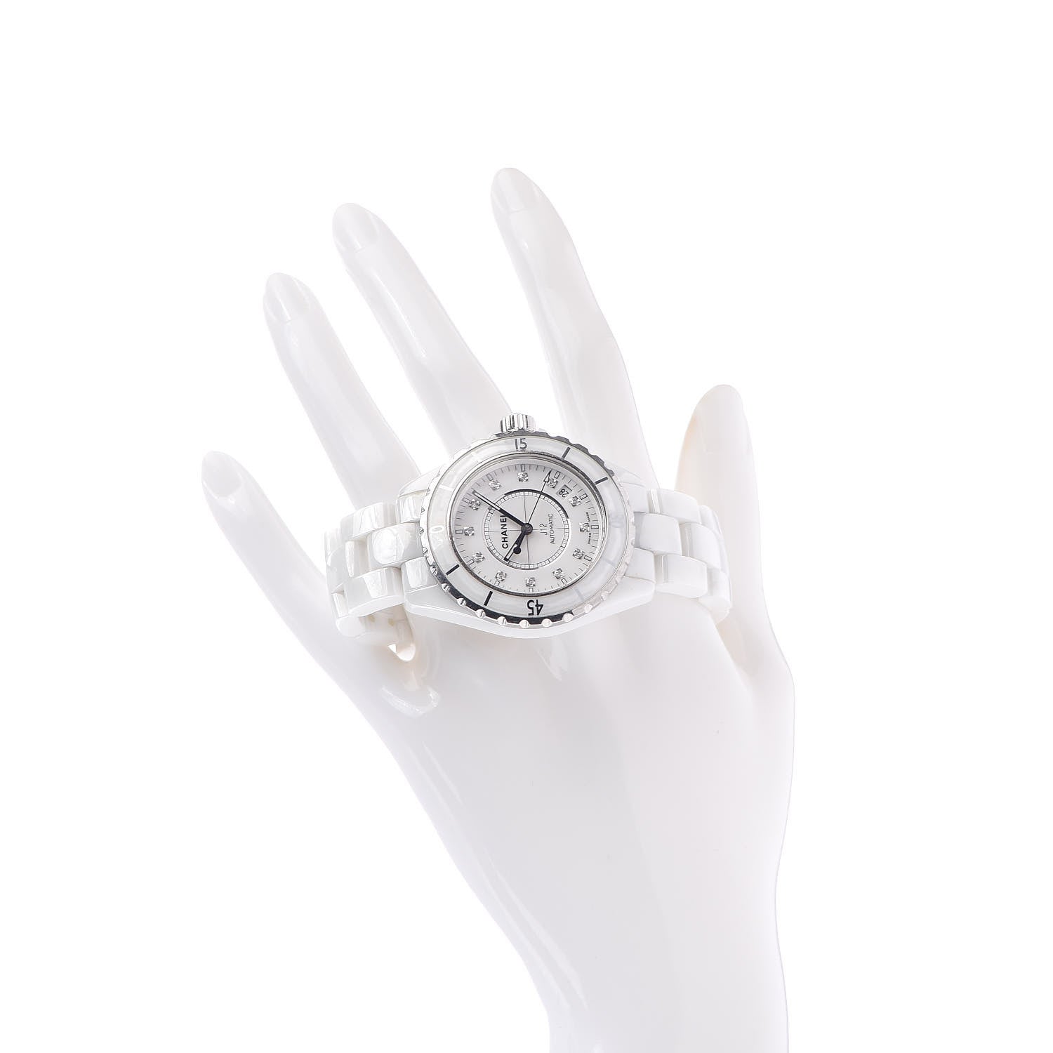 Chanel Stainless Steel Ceramic Diamond 38mm J12 Automatic Watch White 2 of 6