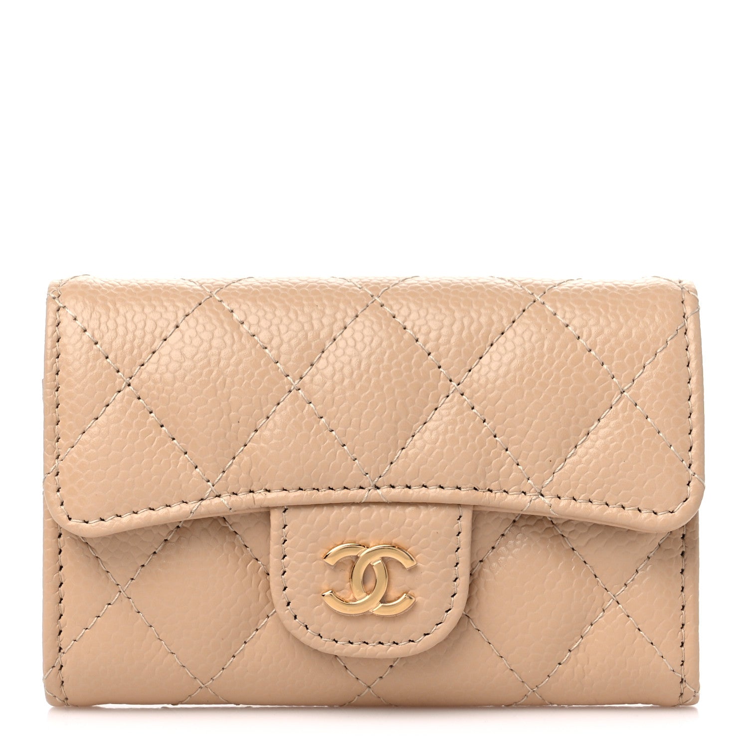 Chanel Caviar Quilted Flap Card Holder Wallet Beige 1 of 10