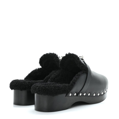 Hermes Calfskin Woolskin Carlotta Mules 38 Black 4 of 7