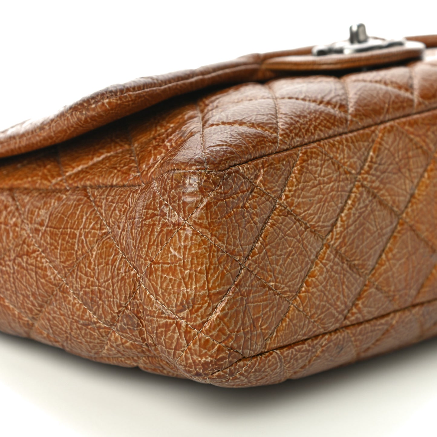 Crinkled Patent Quilted Jumbo Single Flap Beige