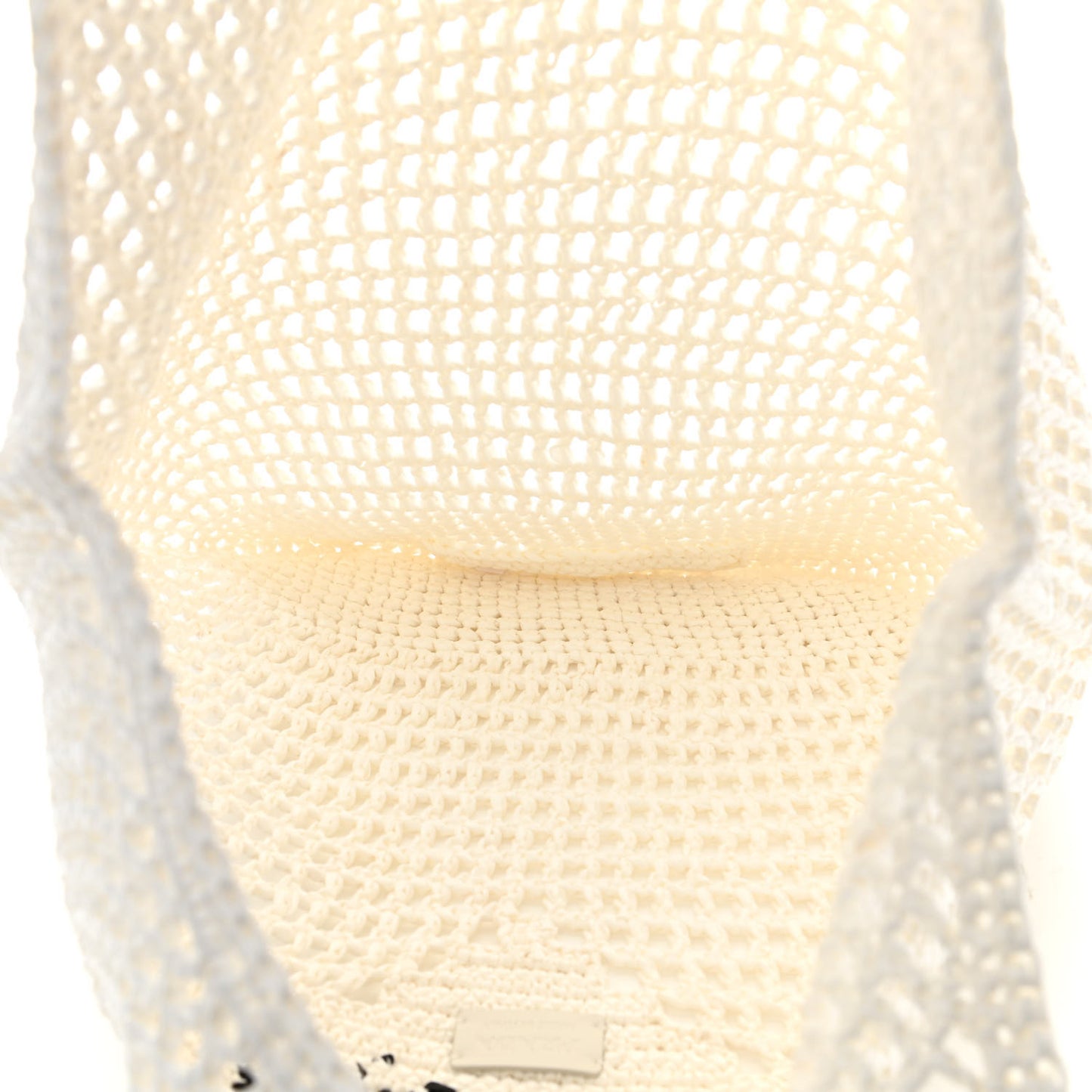 Yarn Raffia Effect Crochet Logo Embroidered Shopping Tote Bag White