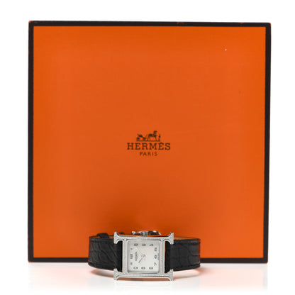 Hermes Stainless Steel Alligator Diamond Bezel Mother of Pearl 21mm Heure H Hour Quartz Watch Noir 5 of 5