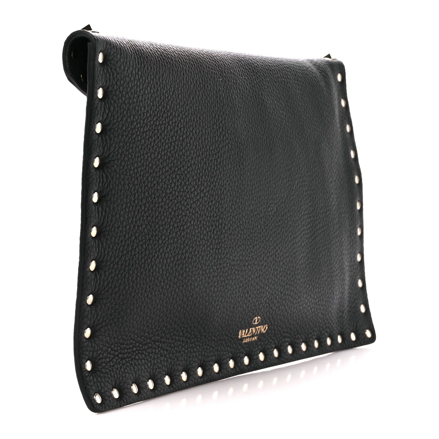 Pebbled Calfskin Large Rockstud Envelope Clutch Black