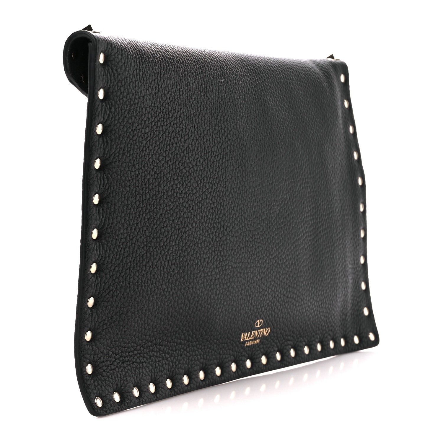 Valentino Garavani Pebbled Calfskin Large Rockstud Envelope Clutch Black 3 of 10