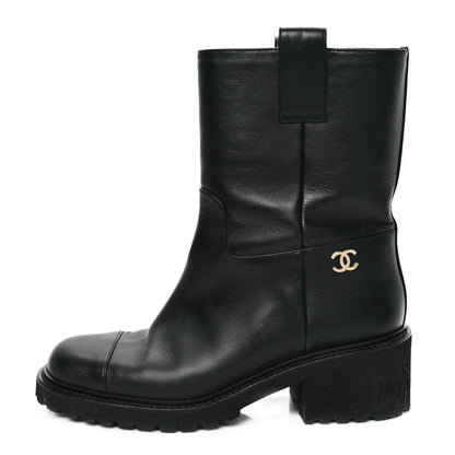 Chanel Calfskin CC Ankle Boots 38 Black 1 of 9