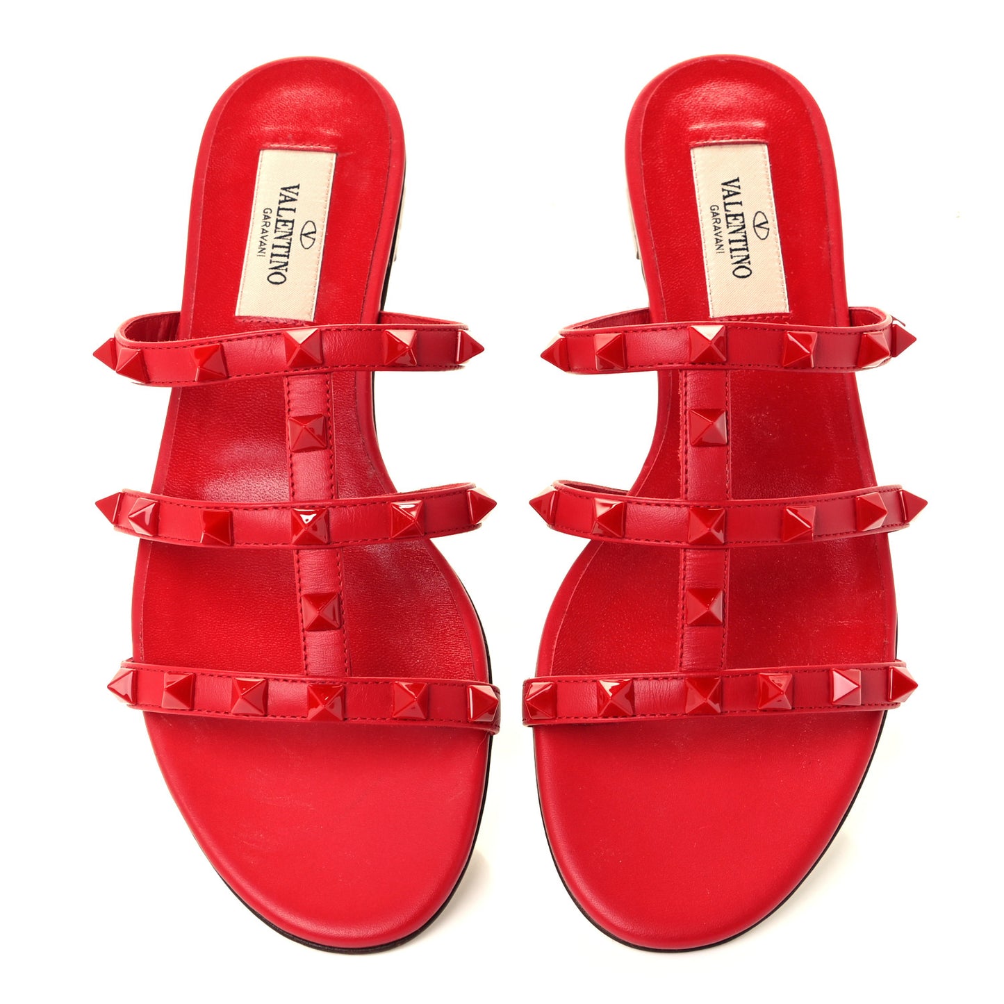 Calfskin Monochrome Rockstud Caged Flat Slide Sandals 35 Rouge Pur