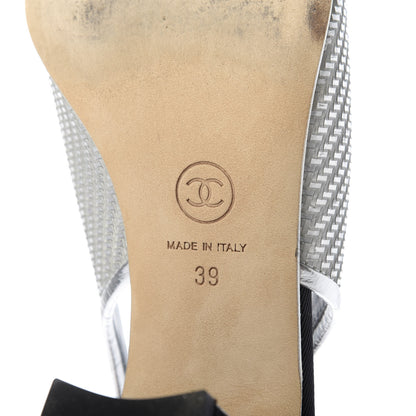 Chanel Woven Plastic Grosgrain Cap Toe CC Slingback Pumps 39 Black Silver 8 of 10