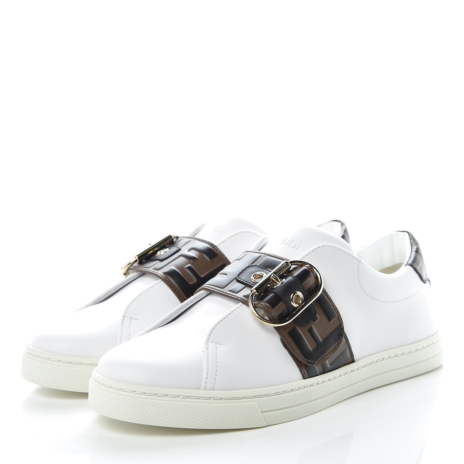 Fendi Vitello FF Embossed Womens Slip On Sneakers 37 Ultra White Maya Black 3 of 9