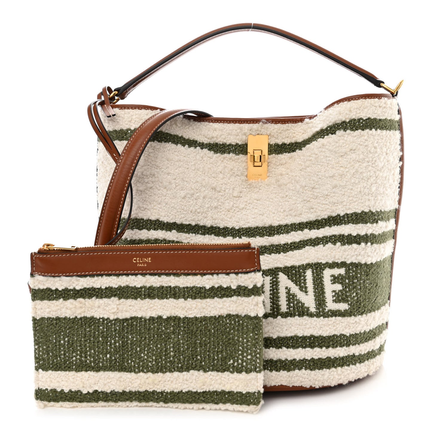 Canvas Smooth Calfskin Logo Bucket 16 Bag Khaki Beige Tan