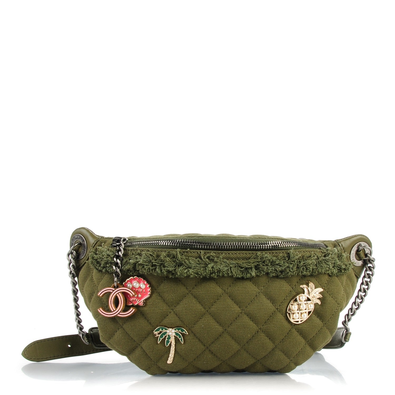 Chanel Canvas Lambskin Quilted Coco Cuba Charms Waist Bag Khaki 1 of 7