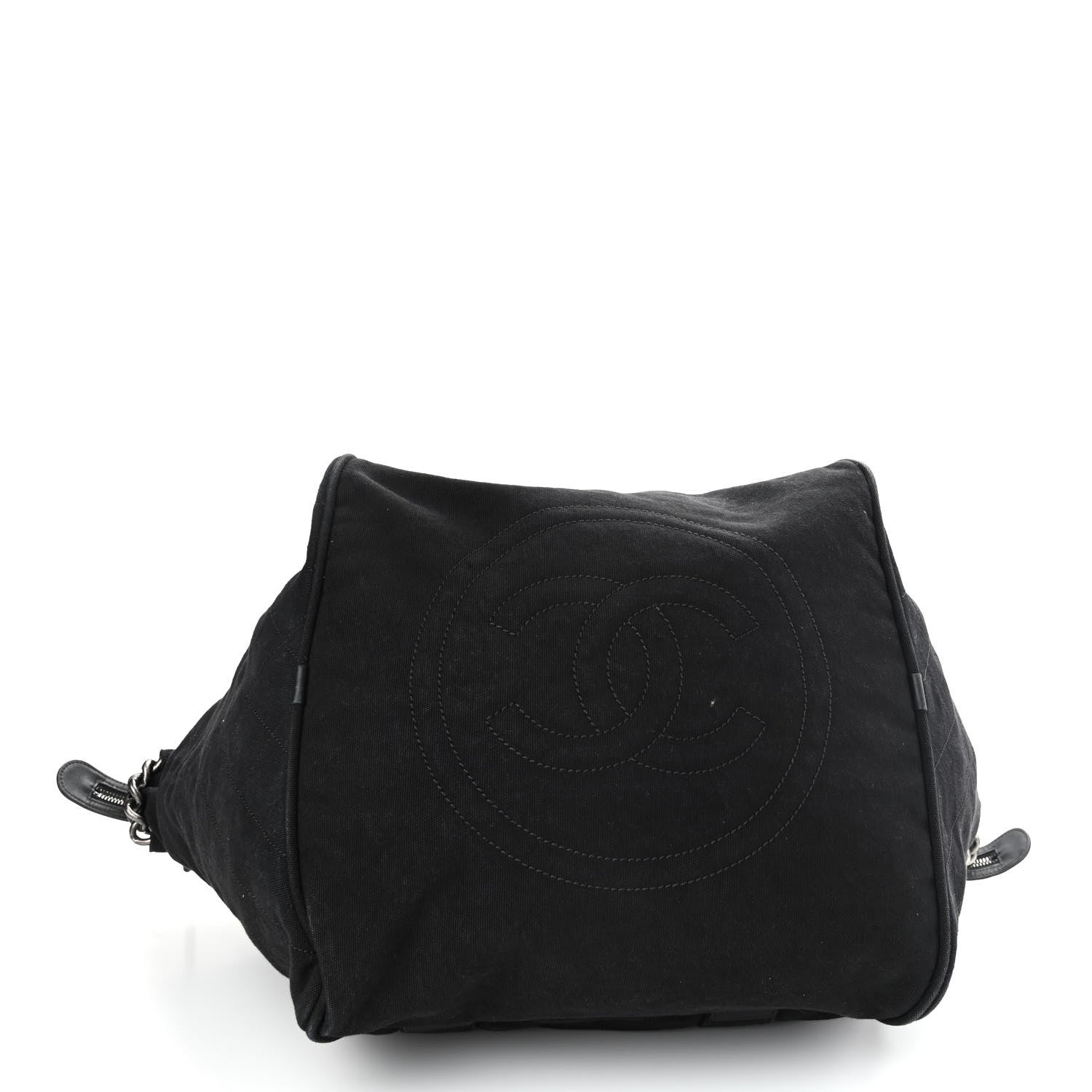 Chanel Washed Toile Calfskin Quilted Large Street Style Travel Bag Black 5 of 14