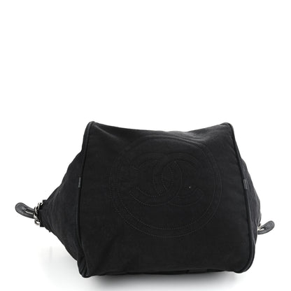 Chanel Washed Toile Calfskin Quilted Large Street Style Travel Bag Black 5 of 14