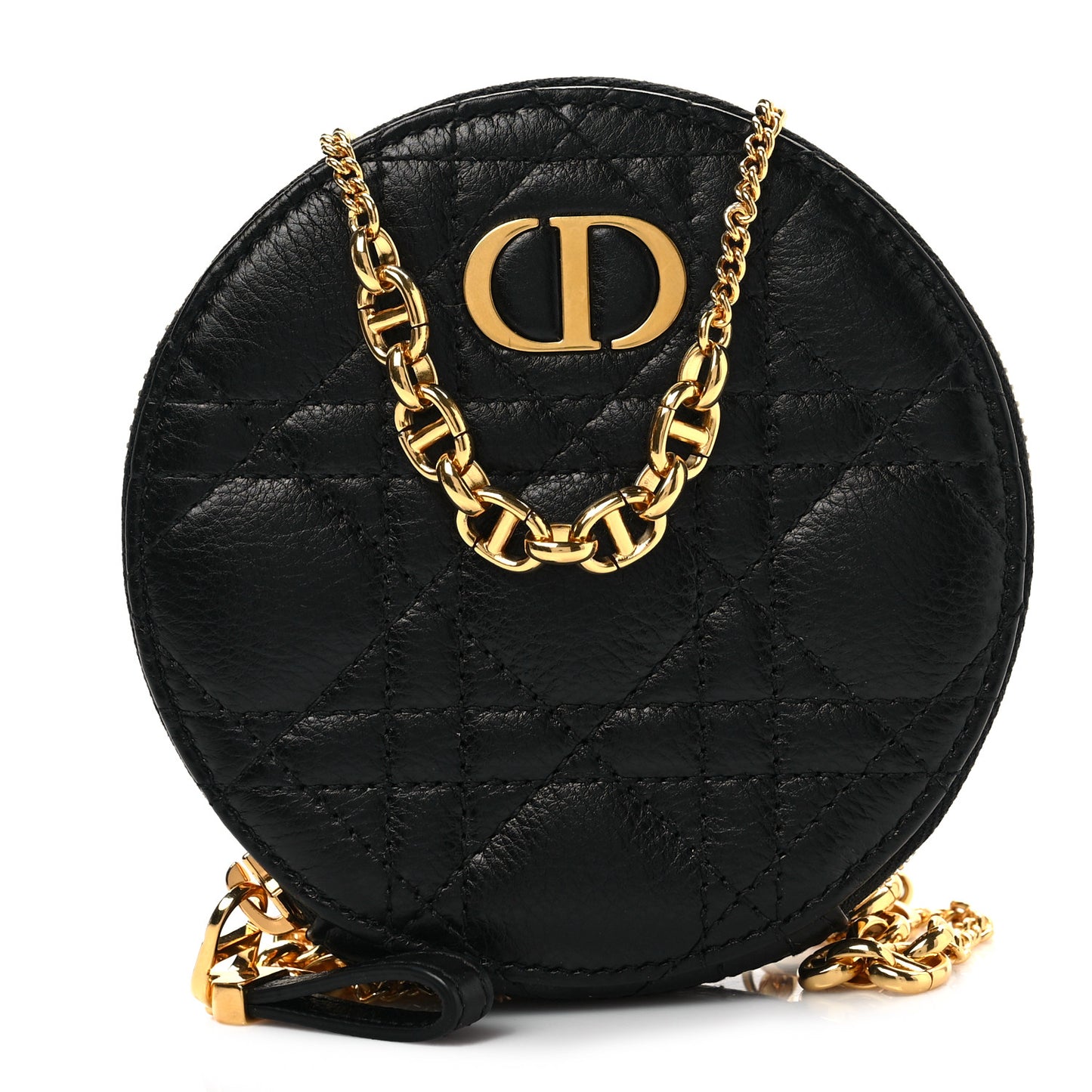 Calfskin Cannage Round Caro Pouch Black