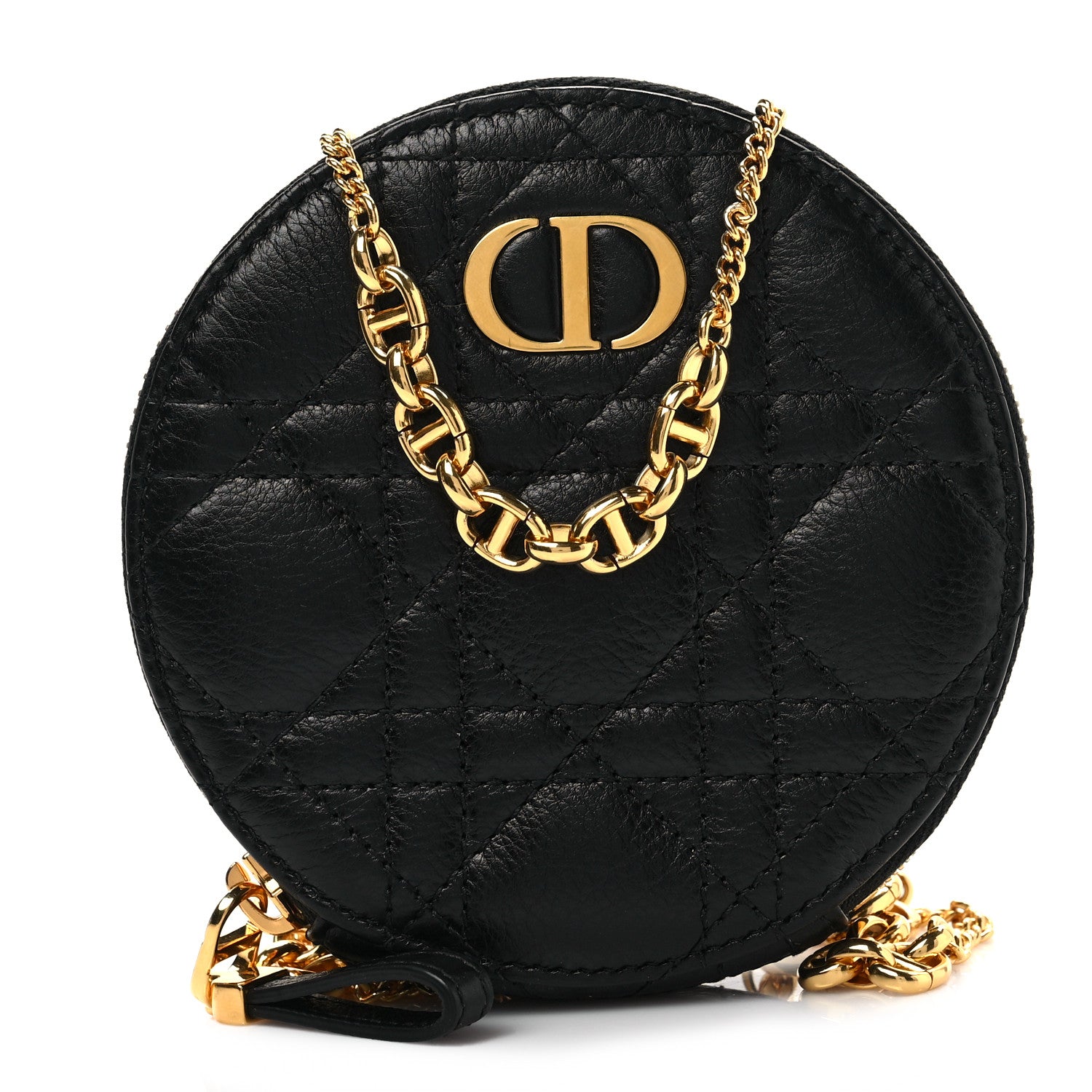 Christian Dior Calfskin Cannage Round Caro Pouch Black 1 of 6
