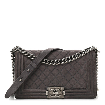 Chanel Nubuck Quilted Medium Boy Flap Grey 1 of 15