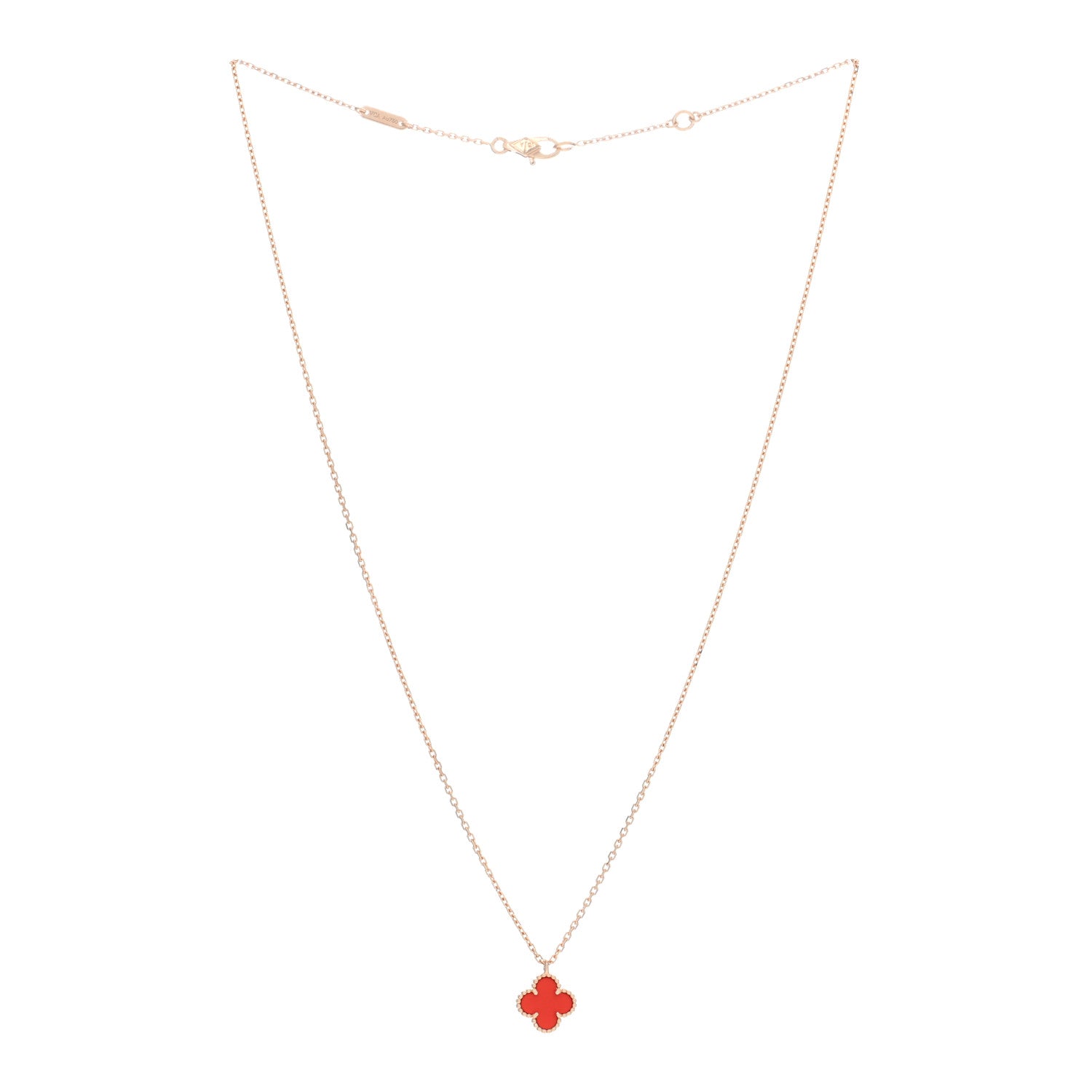 Van Cleef & Arpels 18K Rose Gold Carnelian Sweet Alhambra Pendant Necklace 3 of 5