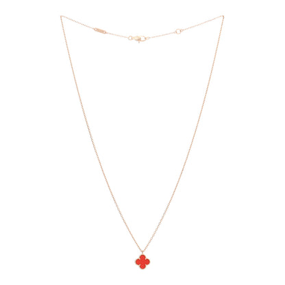 Van Cleef & Arpels 18K Rose Gold Carnelian Sweet Alhambra Pendant Necklace 3 of 5