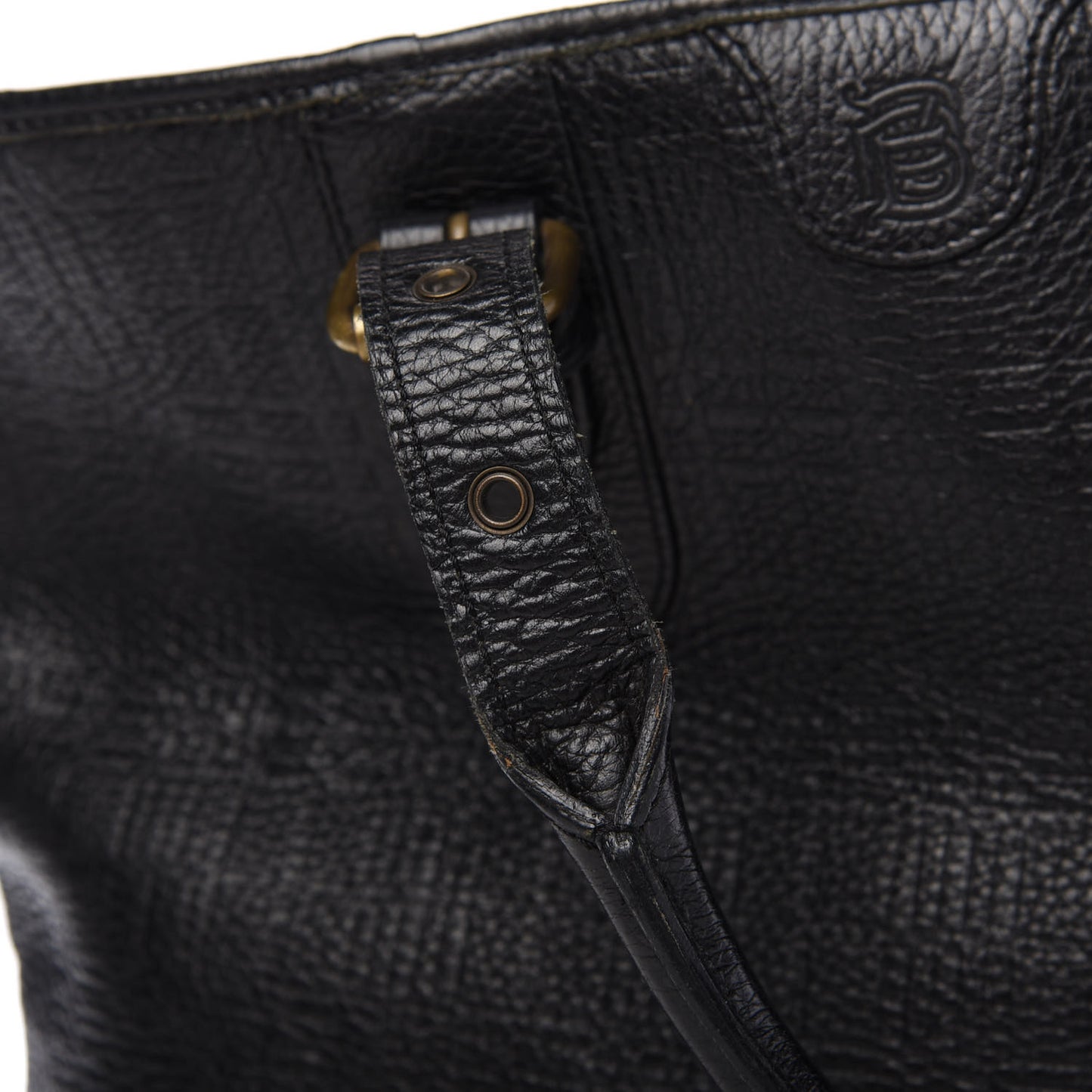 Signature Grain Calfskin Check Embossed Tote Black