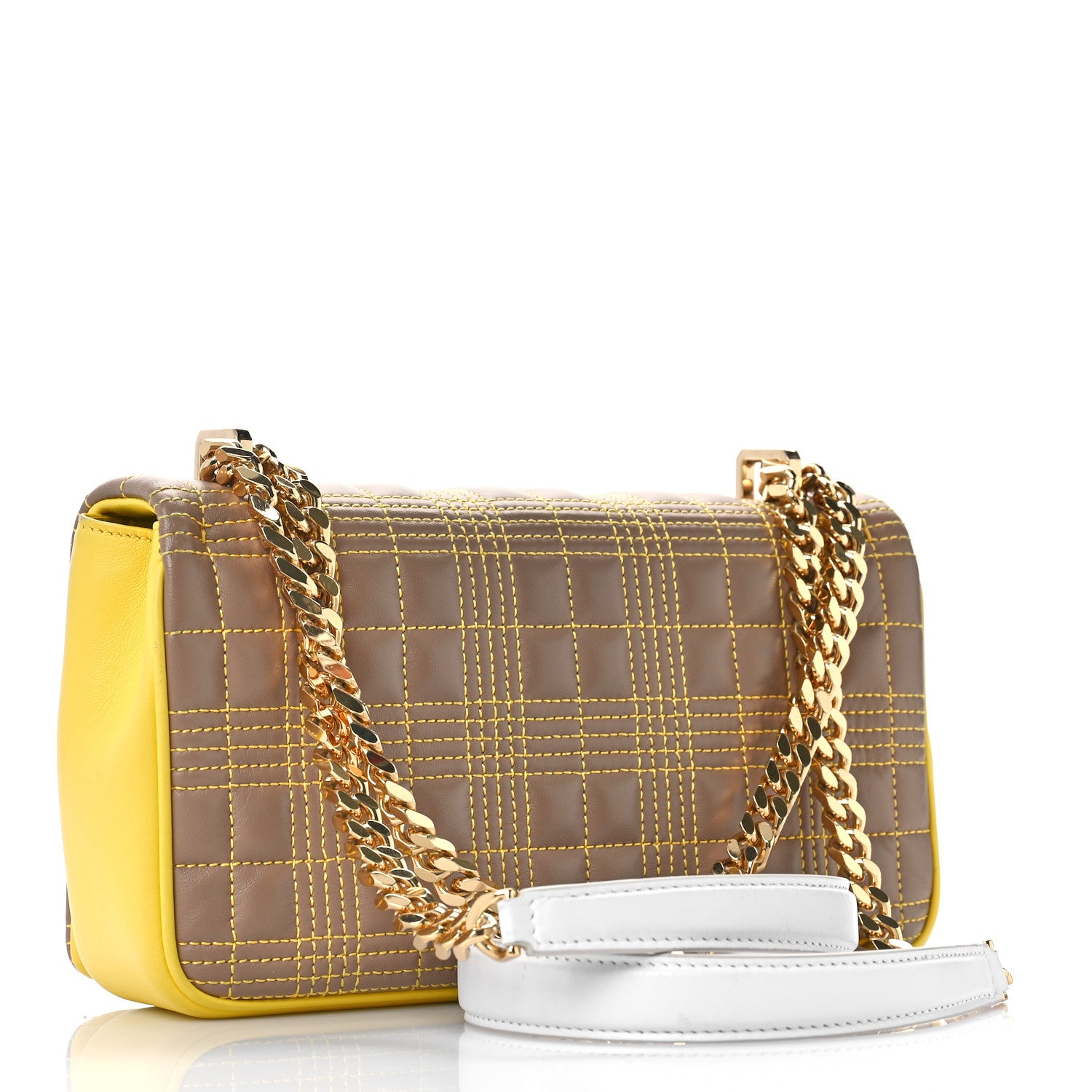 Burberry Lambskin Quilted Small Lola Tri-Color Bag Deep Saffron White Beige 3 of 11