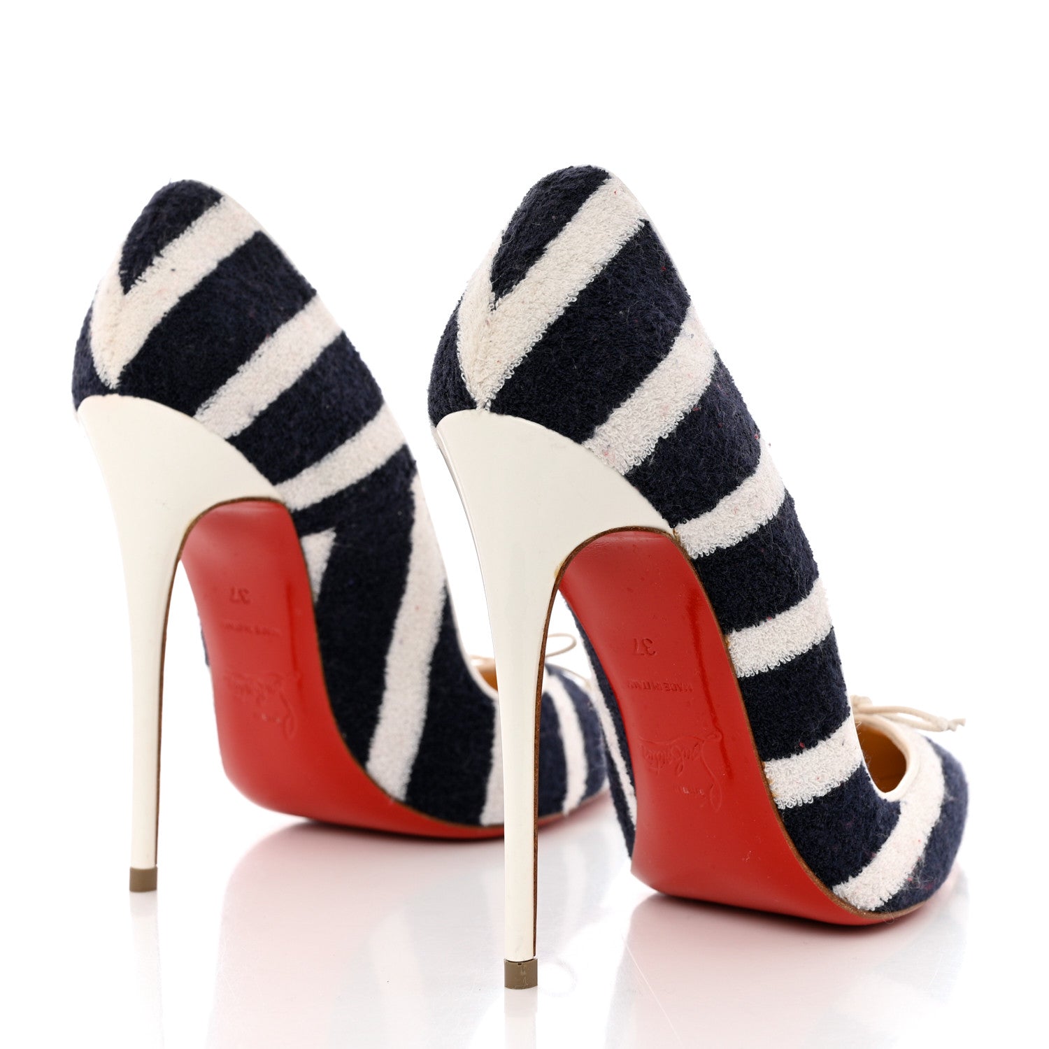 Christian Louboutin Sponge Fabric Shiny Nappa Decollete Spa 100 Pumps 37 Navy White 4 of 10