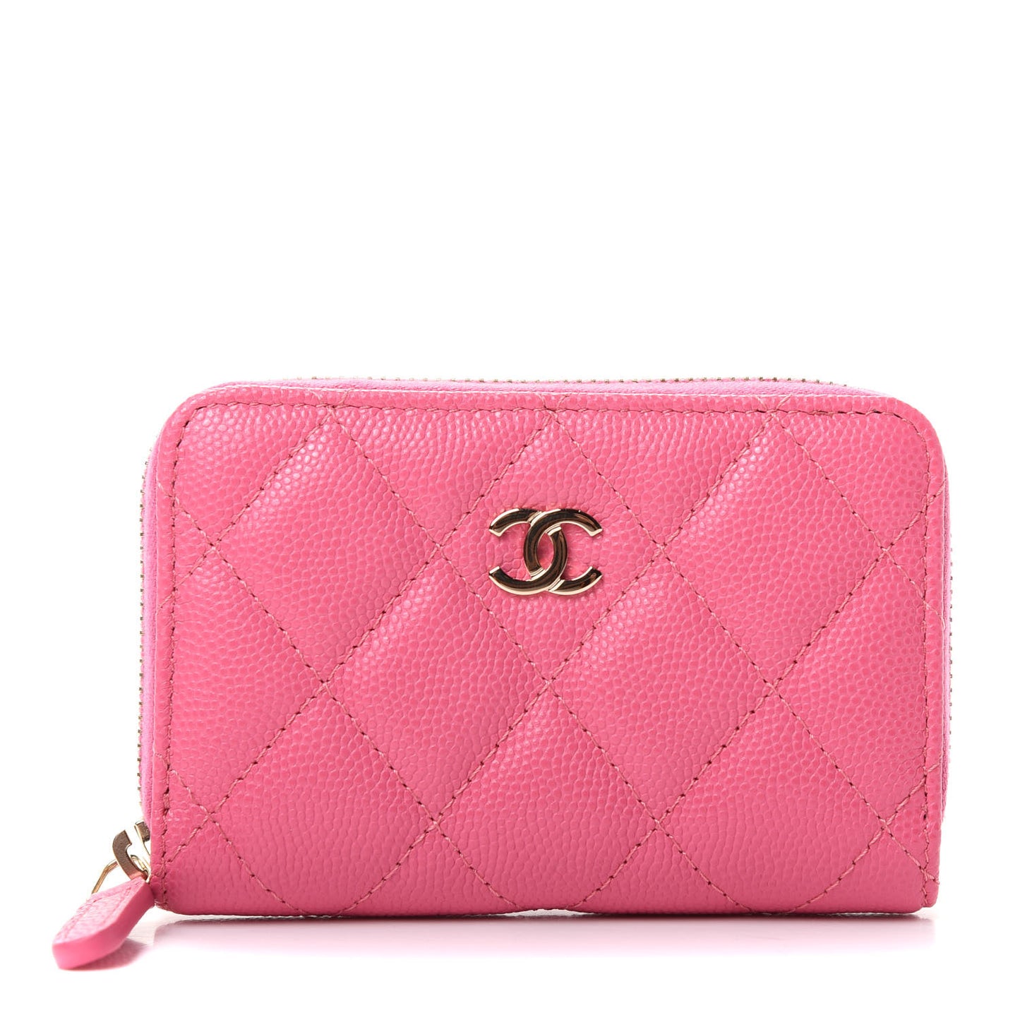 Caviar Quilted Zip Coin Purse Pink