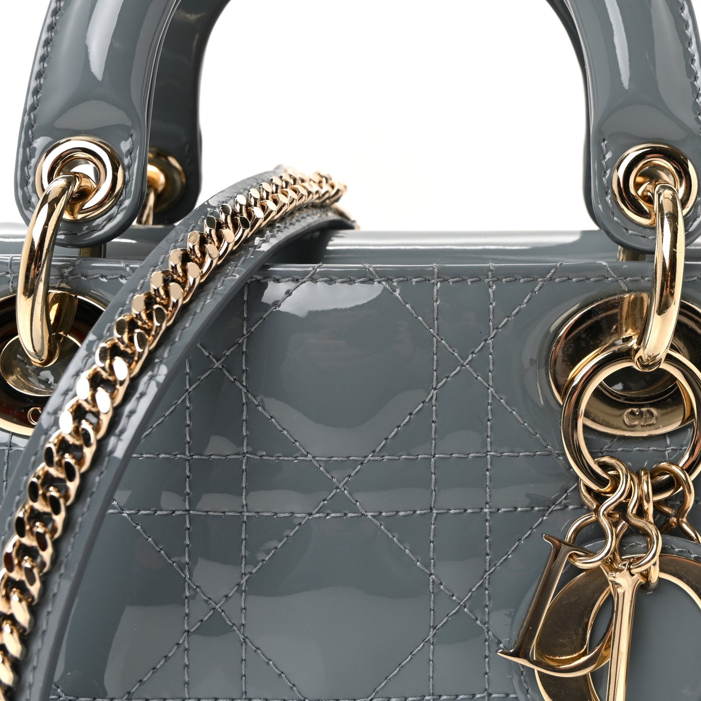 Patent Cannage Mini Lady Dior Light Blue