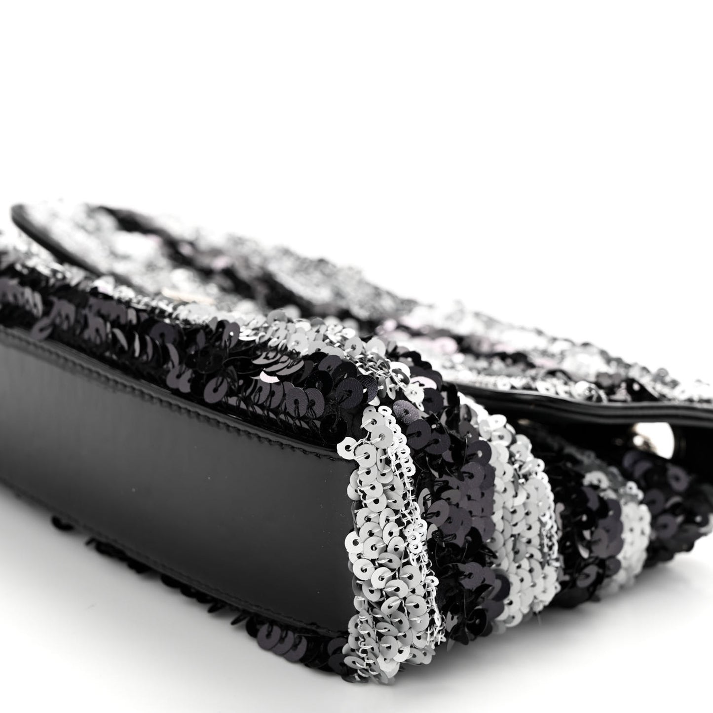 Sequin Striped Medium Reissue Flap Black Silver
