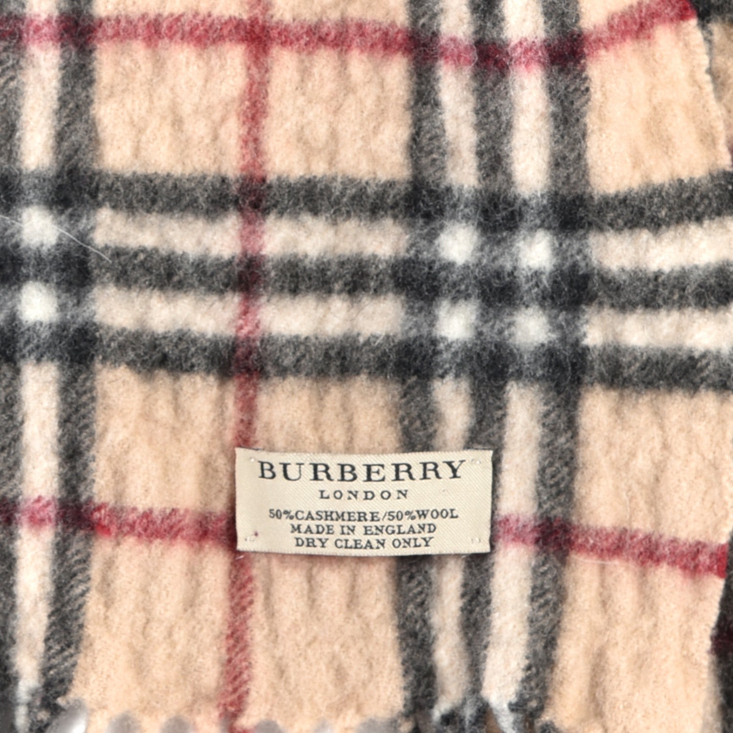 Burberry Cashmere Wool Vintage Check Fringe Scarf Beige 3 of 3