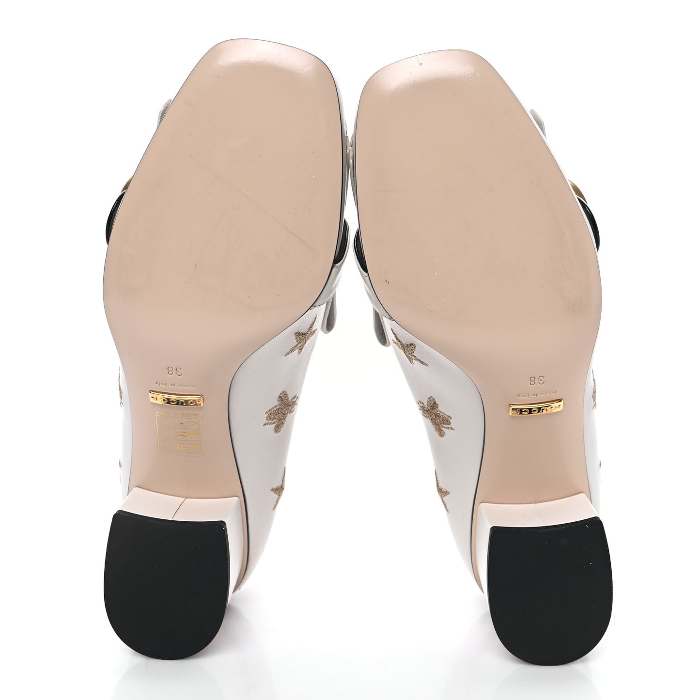 Quentin Goatskin Bee Star Embroidered GG Marmont Fringe 50mm Loafer Pumps 38 Mystic White