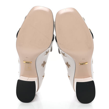 Gucci Quentin Goatskin Bee Star Embroidered GG Marmont Fringe 50mm Loafer Pumps 38 Mystic White 5 of 9