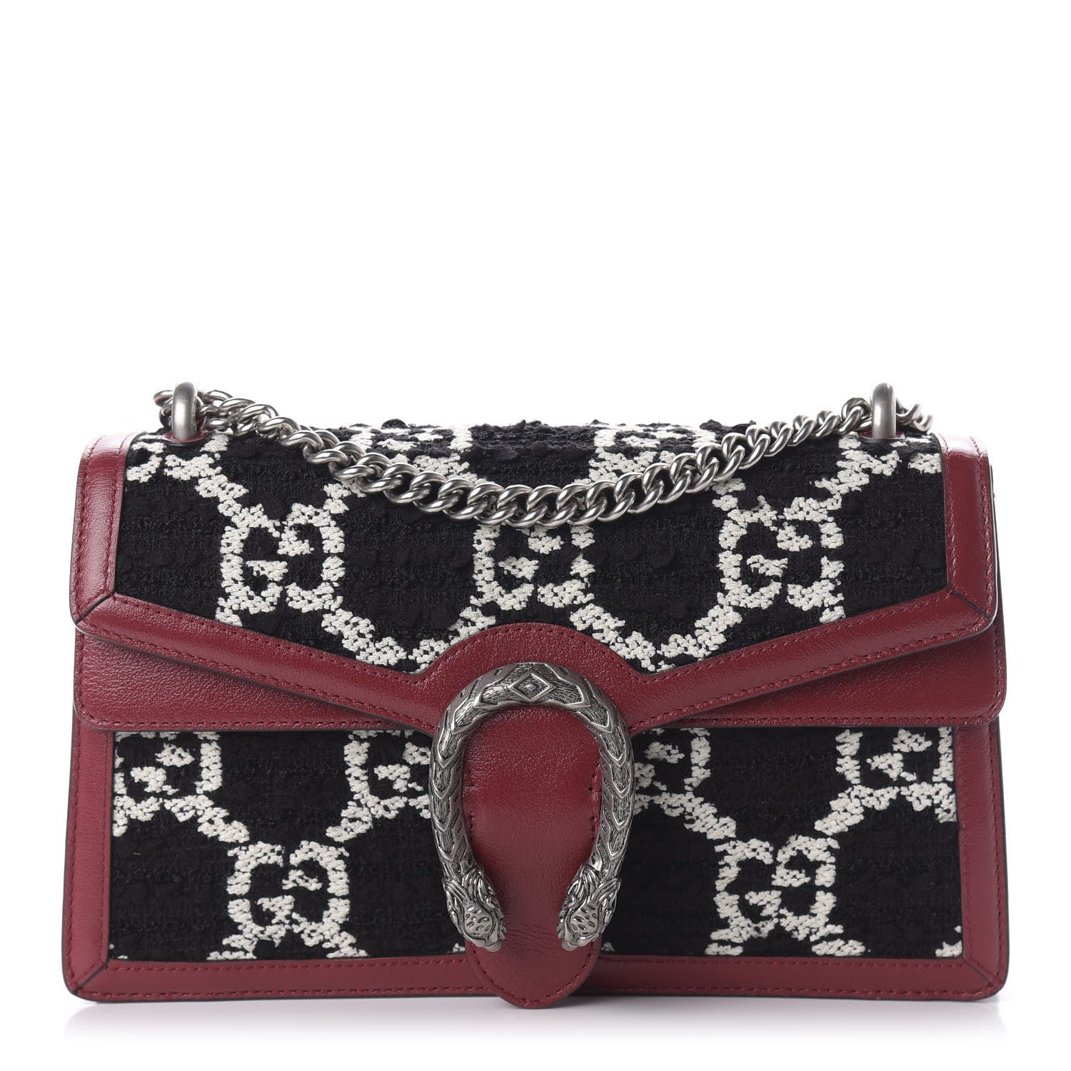 Gucci Tweed GG Monogram Small Dionysus Shoulder Bag Black White Romantic Cherry 1 of 10