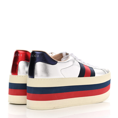 Gucci Calfskin Peggy Platform Sneakers 9.5 Blue Silver Red 4 of 10