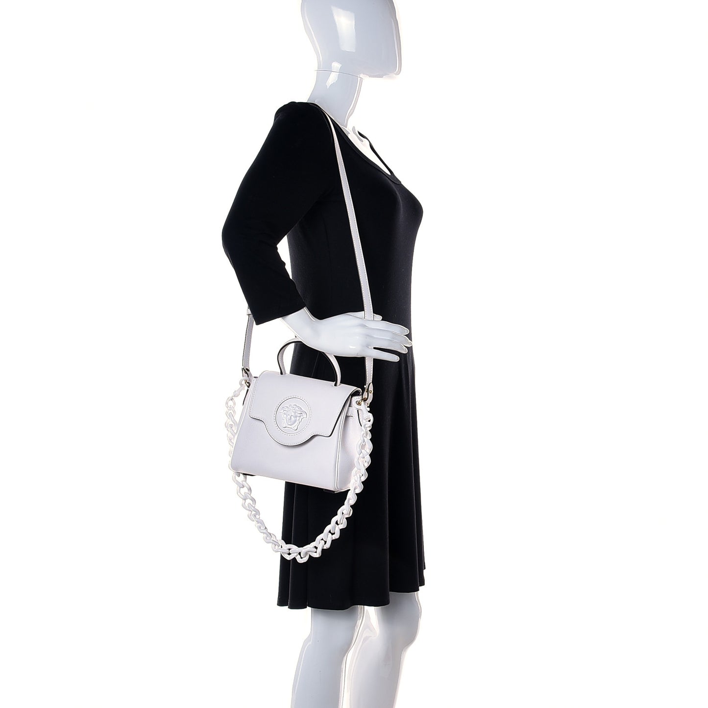 Grained Calfskin Small La Medusa Top Handle Bag White