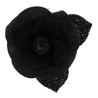 Chanel Tweed Fabric Camellia Pin Brooch Black 1 of 3