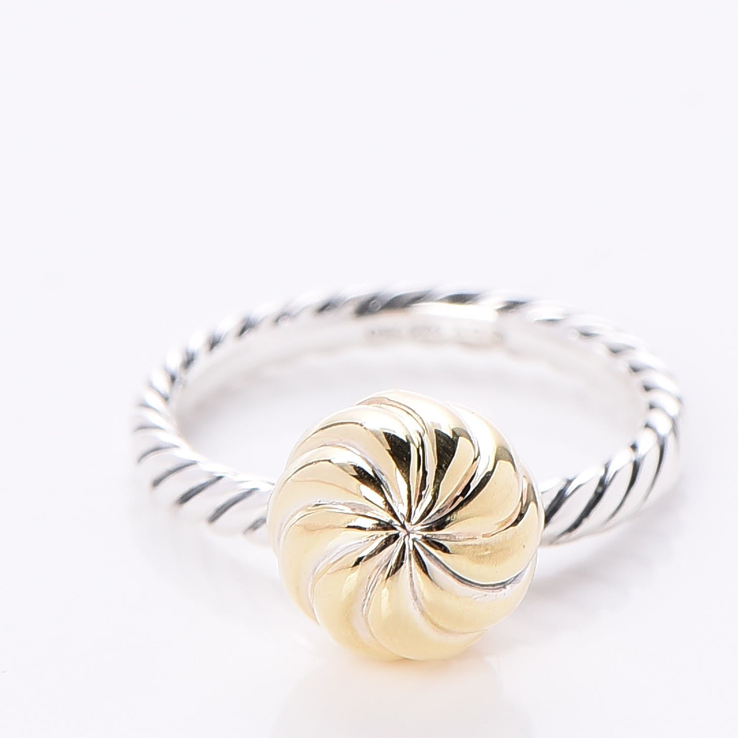David Yurman Sterling Silver 18K Yellow Gold 10mm Elements Cable Ball Ring 54 7 3 of 5