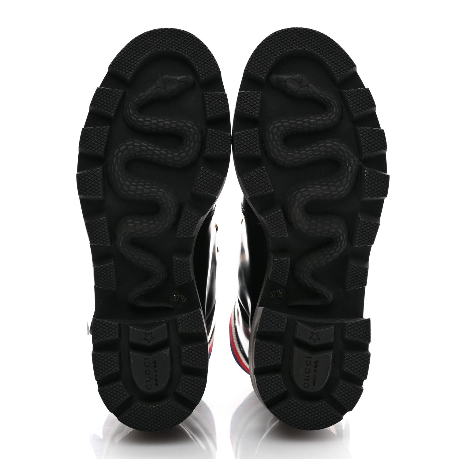 Gucci Calfskin Sylvie Web Womens Lace Up Combat Boots 37.5 Black 5 of 9