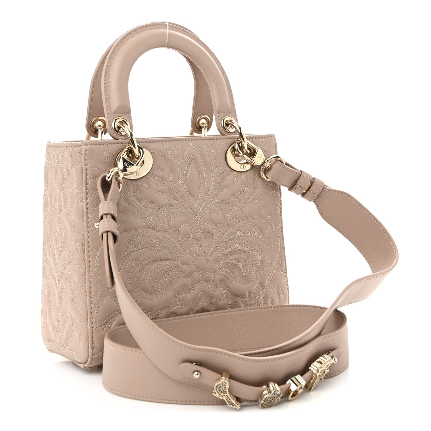 Christian Dior Calfskin Ornamental Embroidered Small Lady Dior Rose Des Vents 3 of 9