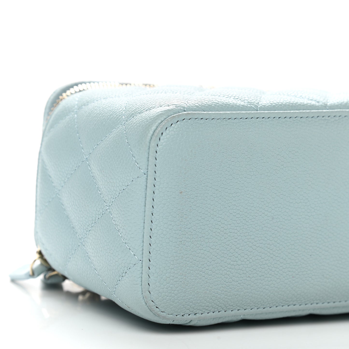 Caviar Quilted Small Tiny CC Vanity Case With Chain Light Blue