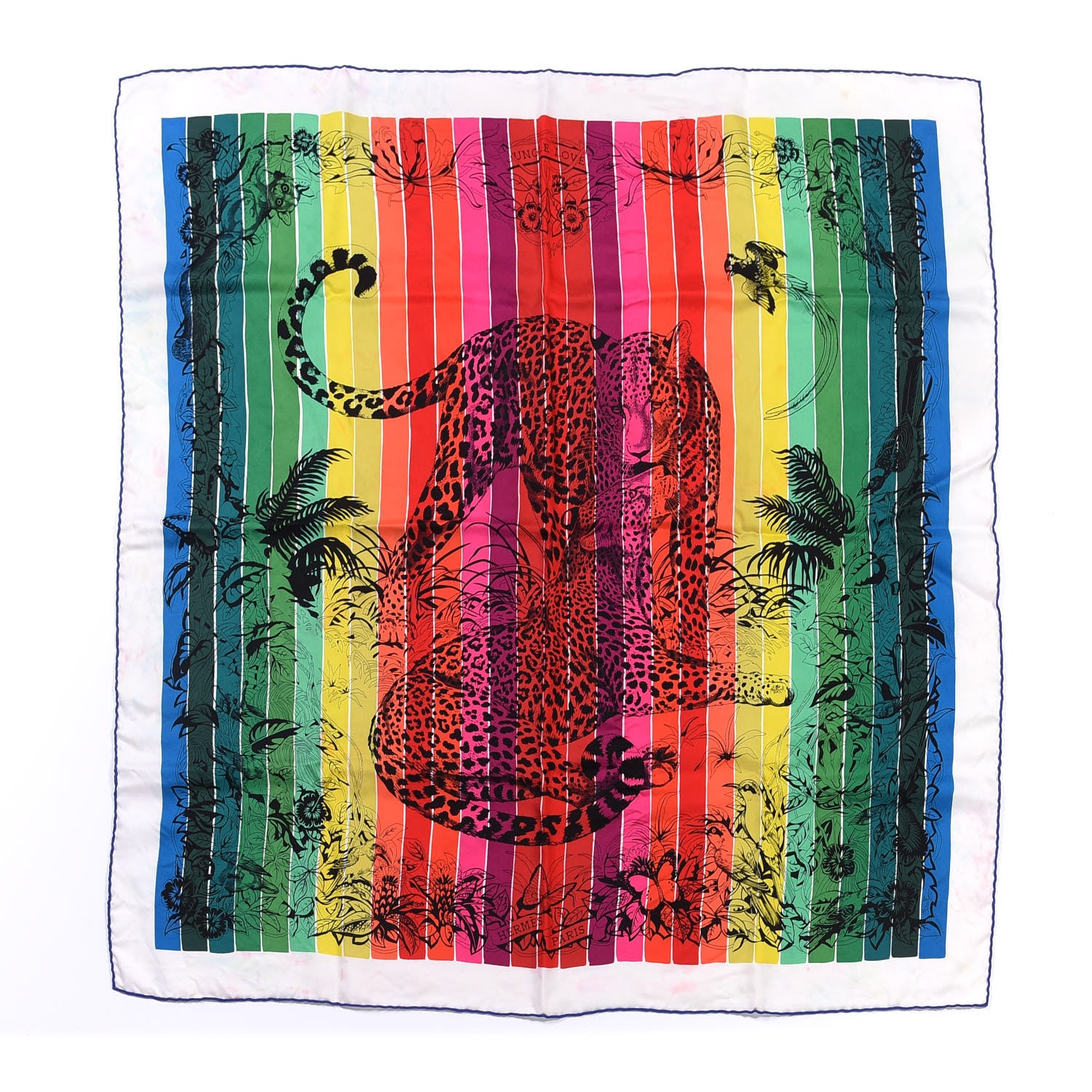 Hermes Silk Carre Jungle Love Rainbow Scarf 90 Rose Vert Jaune 1 of 4